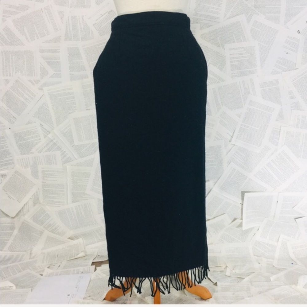 VTG Woolrich Wool Blend Black Skirt Fringe 8
